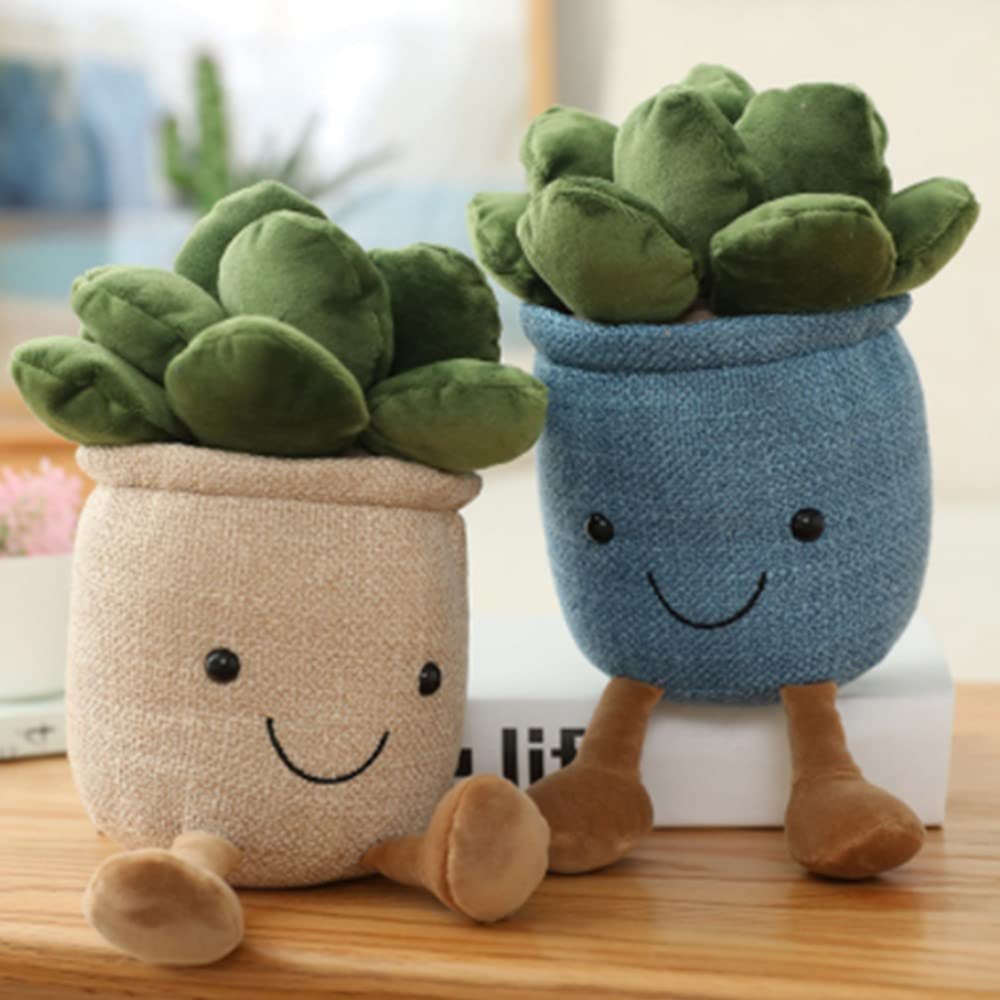 OUKEYI 9.8 Inch Succulent Plush Toy - Blue Flower Pot Stuffed Pillow for Kids