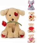 Oukiwi 10 Inch Valentine's Plush Bear Holding Heart with Rose - Soft Stuffed Animal Gift for Loved Ones