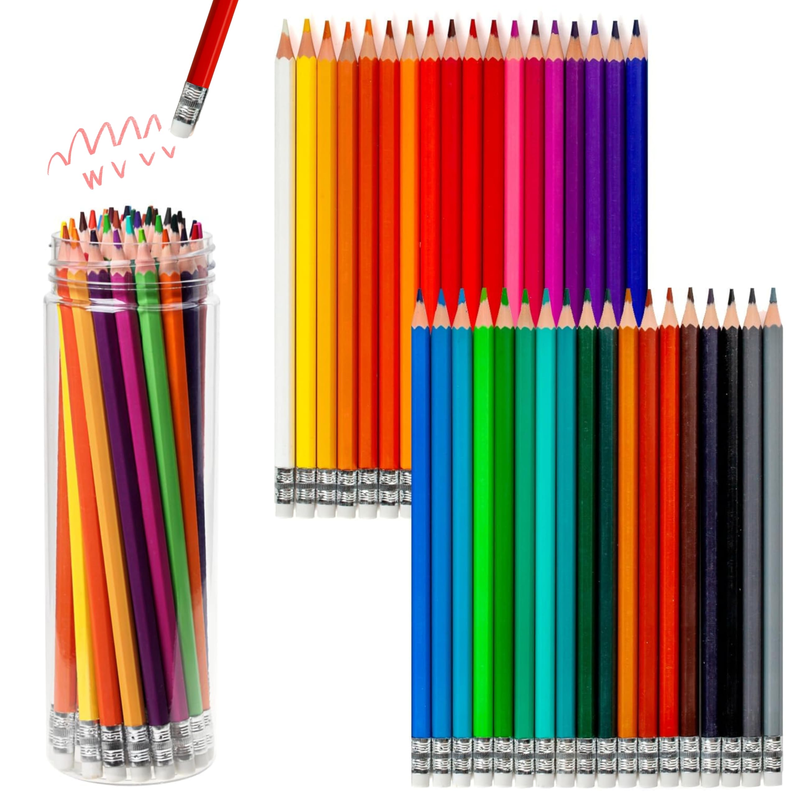 Ouksma 36 Pre-Sharpened Colored Pencils with Built-in Erasers – Erasable Art Pencils for Adults and Kids, School Supplies