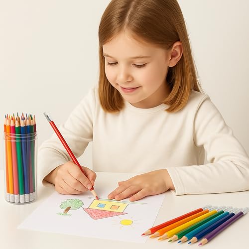 Ouksma 36 Pre-Sharpened Colored Pencils with Built-in Erasers – Erasable Art Pencils for Adults and Kids, School Supplies