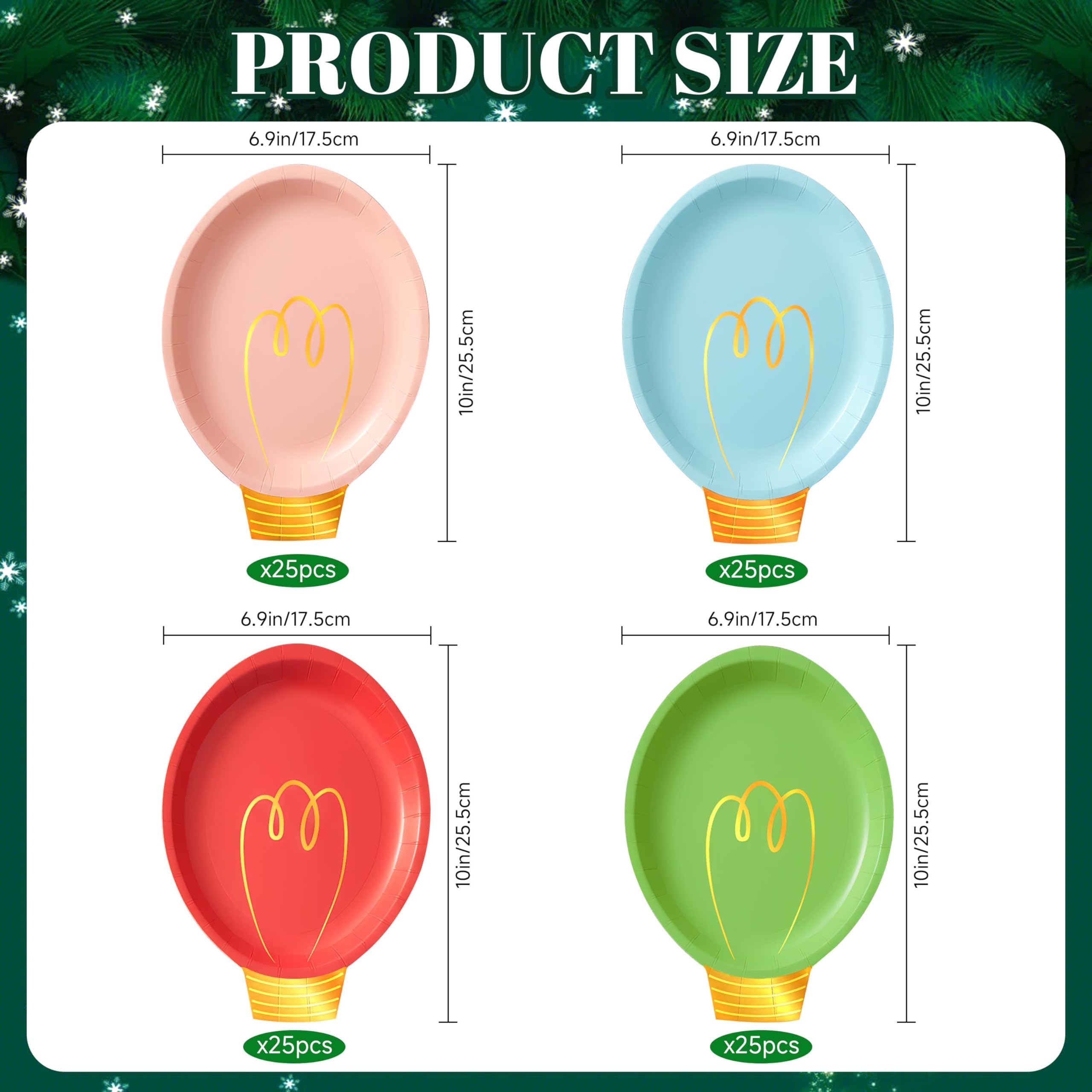 OuMuaMua 100-Piece Christmas Party Plates Set - Heavy Duty Disposable Dinnerware with Light Bulb Design and Gold Foil, Serve 50 Guests