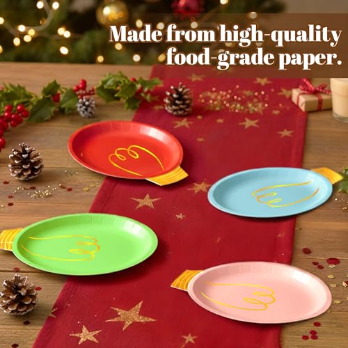 OuMuaMua 100-Piece Christmas Party Plates Set - Heavy Duty Disposable Dinnerware with Light Bulb Design and Gold Foil, Serve 50 Guests