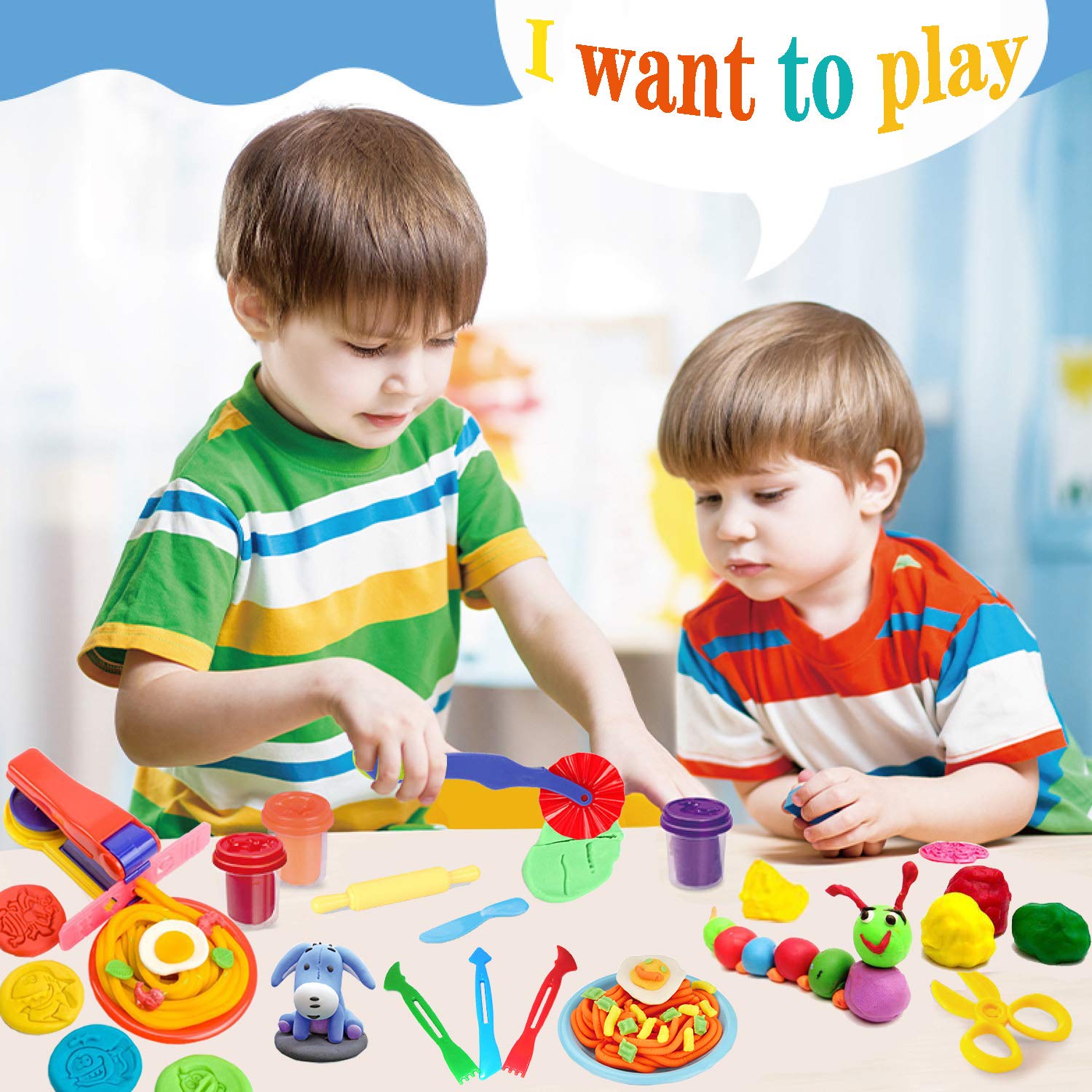 Oun Nana 32-Piece Dough Tool Set for Kids – Molds, Rollers, Cutters & Scissors for Creative Play
