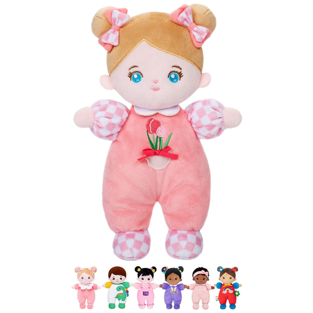 OUOZZZ Soft Baby Doll 10" Tulip Pink – Cuddly First Birthday Gift for 1 Year Old Girl