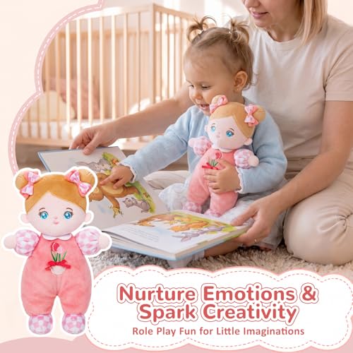 OUOZZZ Soft Baby Doll 10" Tulip Pink – Cuddly First Birthday Gift for 1 Year Old Girl