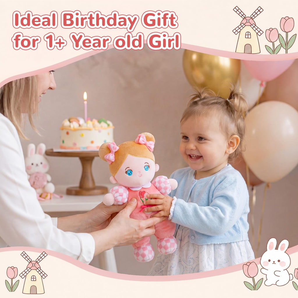OUOZZZ Soft Baby Doll 10" Tulip Pink – Cuddly First Birthday Gift for 1 Year Old Girl