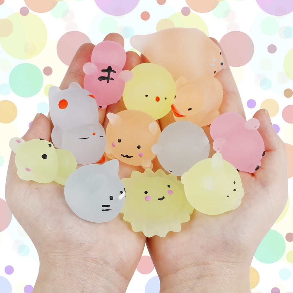 Outee 16-Pack Mini Mochi Animal Toys – Glow in the Dark Stress Relief Squishies for Kids Party Favors