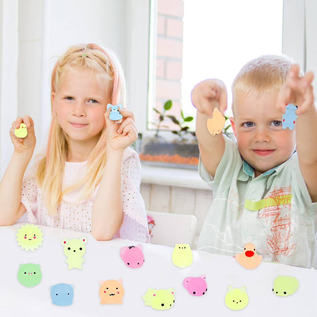 Outee 16-Pack Mini Mochi Animal Toys – Glow in the Dark Stress Relief Squishies for Kids Party Favors