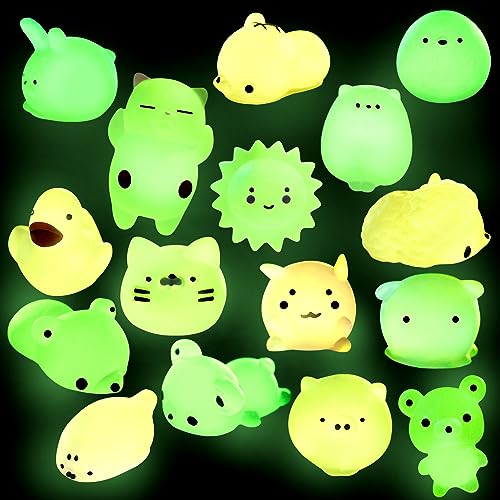 Outee 16-Pack Mini Mochi Animal Toys – Glow in the Dark Stress Relief Squishies for Kids Party Favors