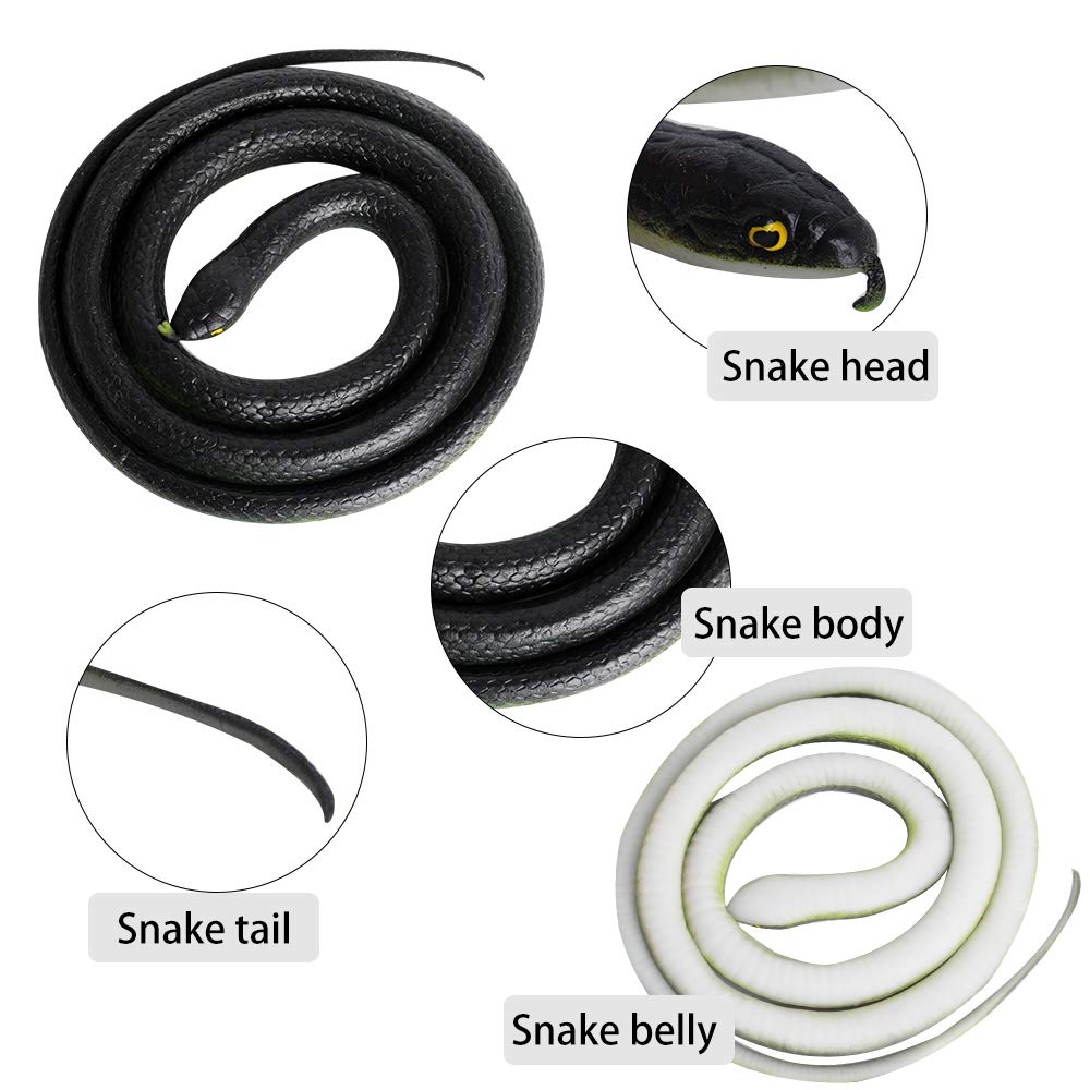 Outee 7-Pack Lifelike Rubber Snakes - 3 Sizes Up to 47.2 Inches - Fake Snake Props for Garden Deterrent, Pranks & Party Decor