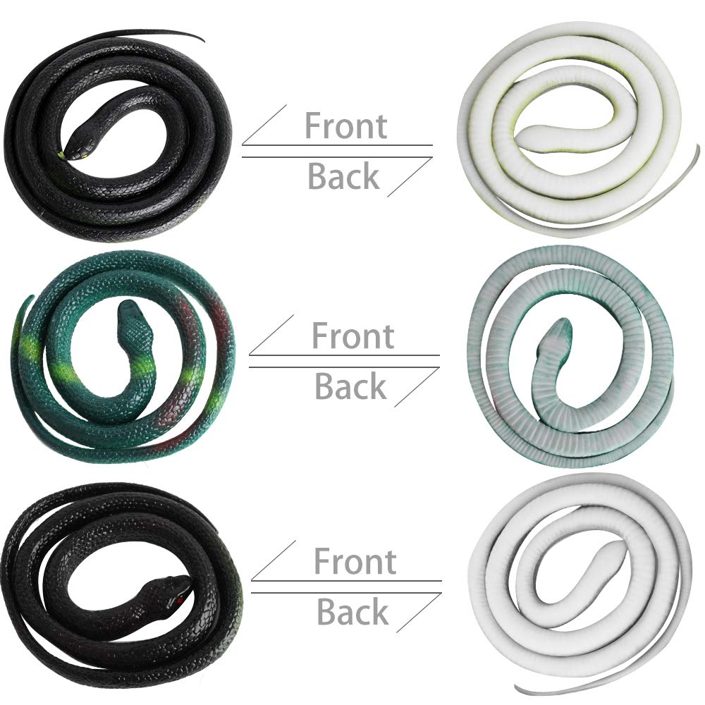 Outee 7-Pack Lifelike Rubber Snakes - 3 Sizes Up to 47.2 Inches - Fake Snake Props for Garden Deterrent, Pranks & Party Decor