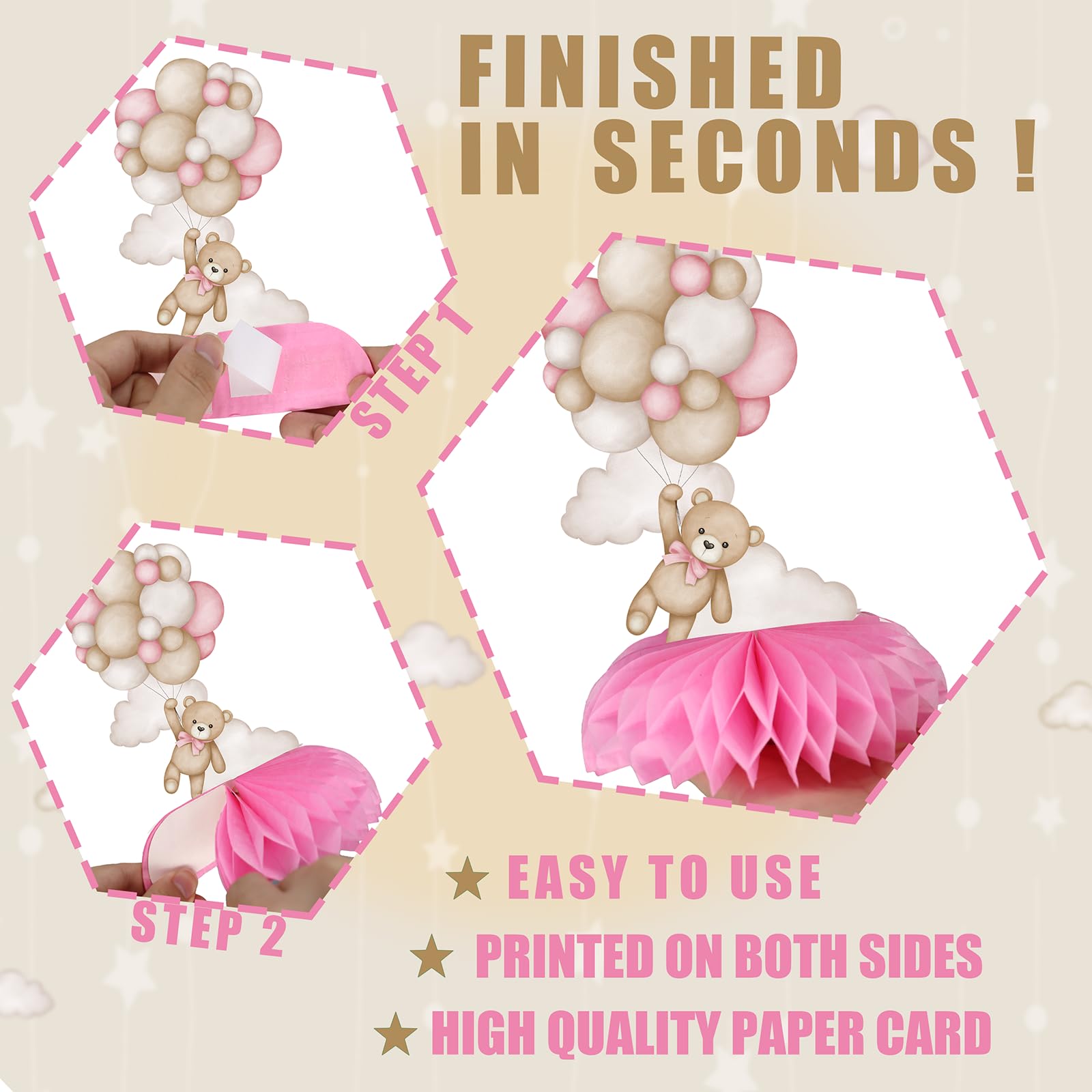 Outego Pink Bear Party Centerpiece Set - 12 Teddy Bear Table Toppers for Kids' Birthday & Baby Shower Decorations