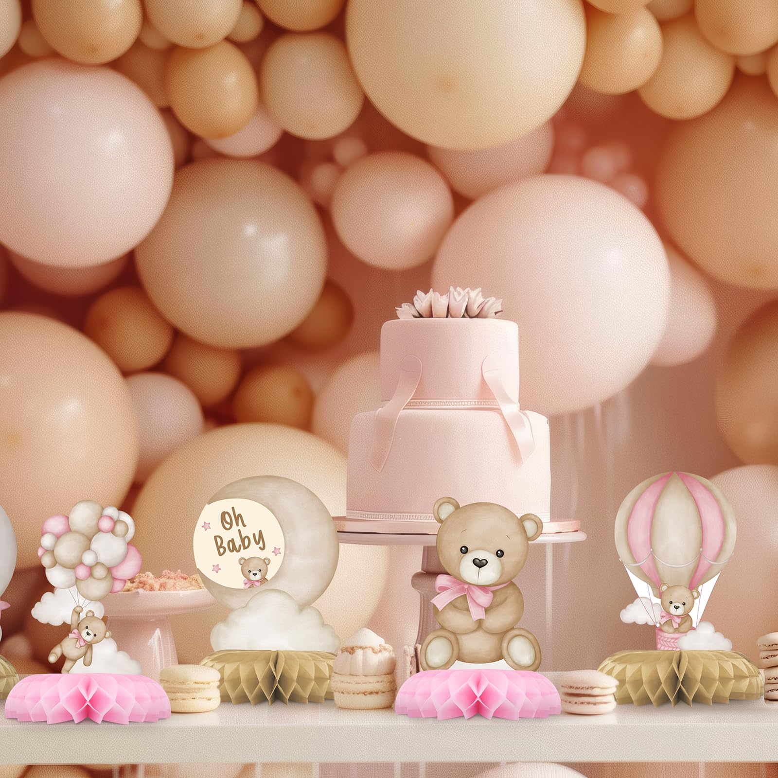 Outego Pink Bear Party Centerpiece Set - 12 Teddy Bear Table Toppers for Kids' Birthday & Baby Shower Decorations