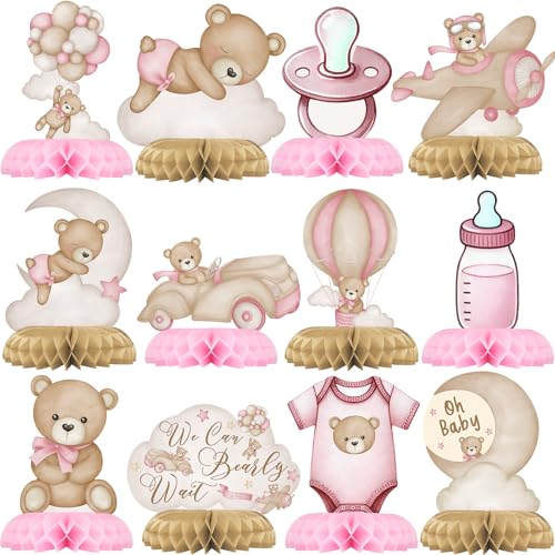 Outego Pink Bear Party Centerpiece Set - 12 Teddy Bear Table Toppers for Kids' Birthday & Baby Shower Decorations