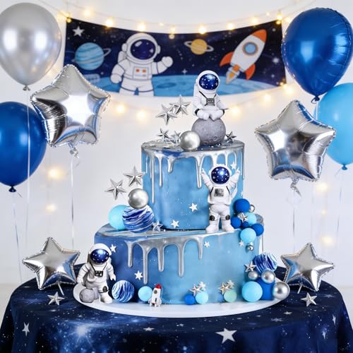 Outer Space Cake Toppers Set – Astronaut, Planet, Rocket Figurines for Birthday Party Decor