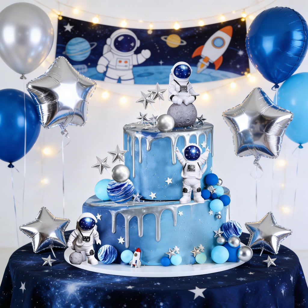 Outer Space Cake Toppers Set – Astronaut, Planet, Rocket Figurines for Birthday Party Decor