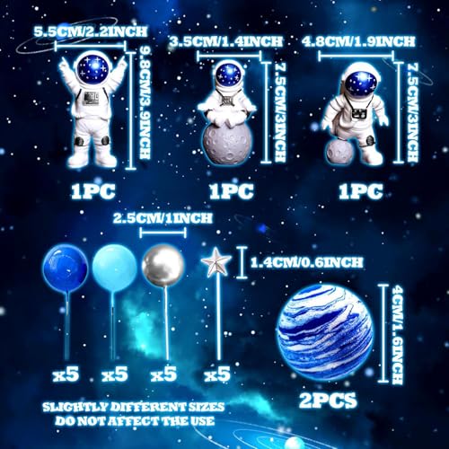Outer Space Cake Toppers Set – Astronaut, Planet, Rocket Figurines for Birthday Party Decor