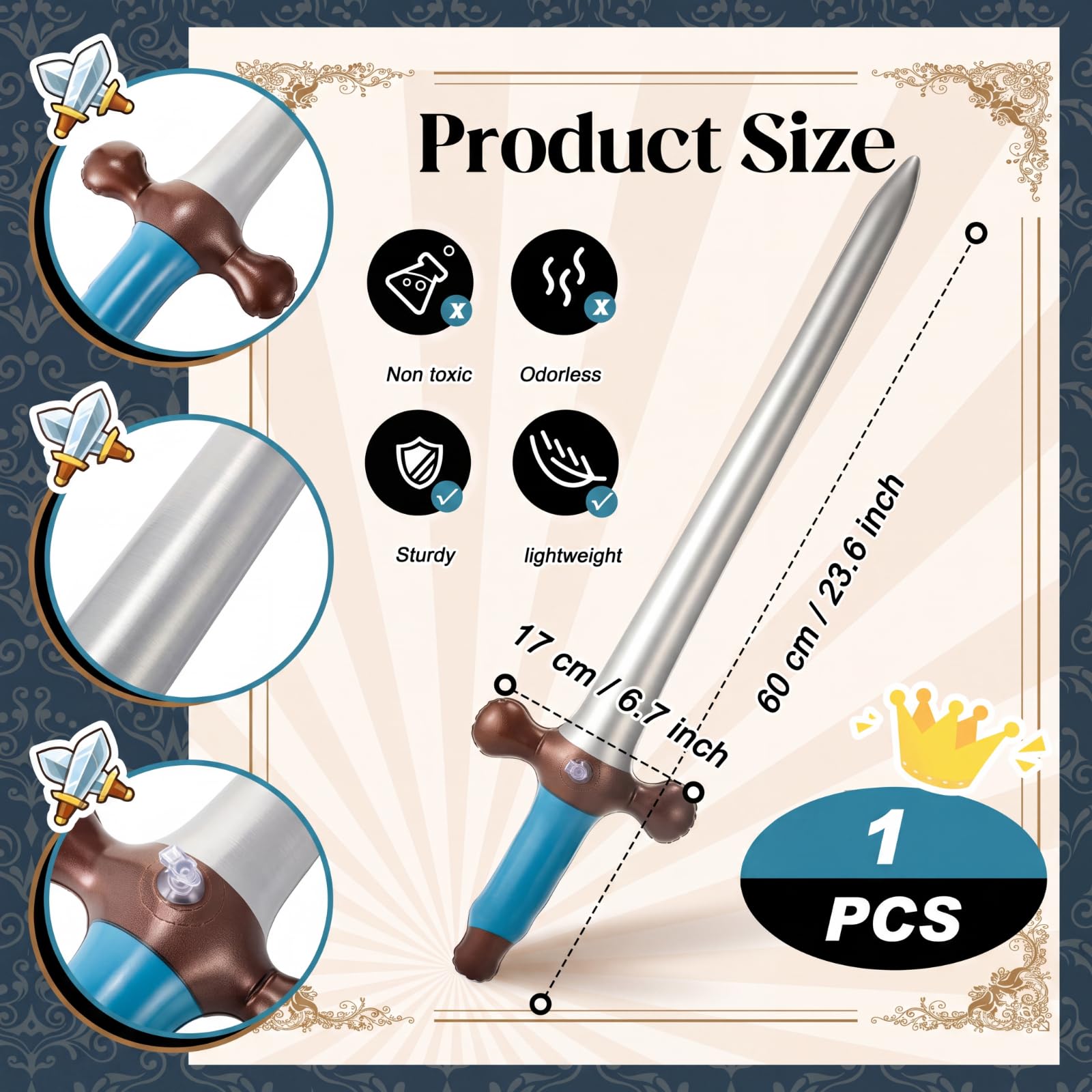 Outus 12-Pack Blue Inflatable Swords for Prince Party Favors, 24 Inch