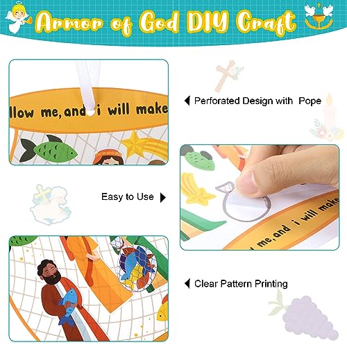 Outus 36-Pack Armor of God Sunday School Craft Kit for Kids - Bible Hanging Decor with Stickers and Ropes