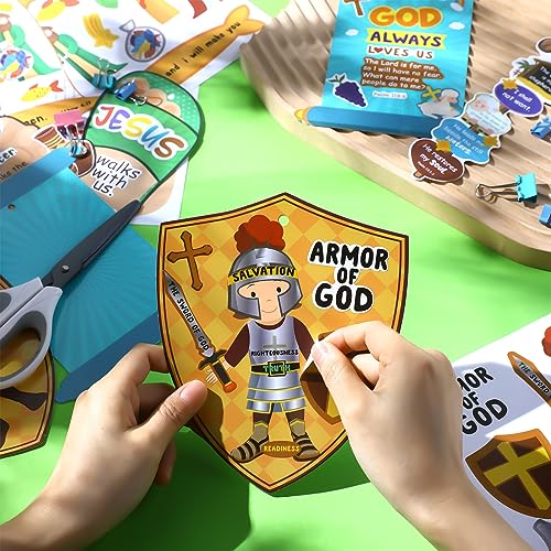 Outus 36-Pack Armor of God Sunday School Craft Kit for Kids - Bible Hanging Decor with Stickers and Ropes