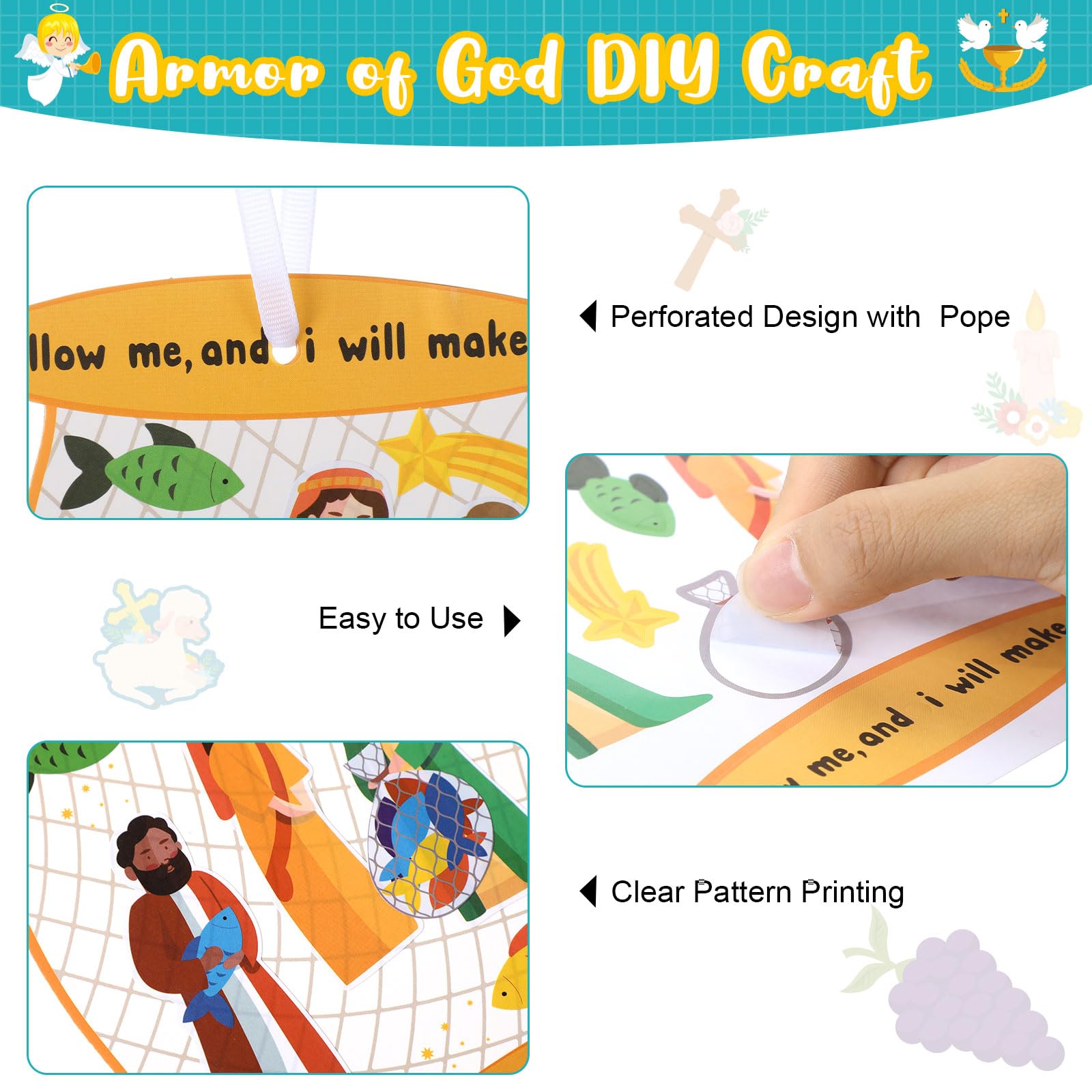 Outus 36-Pack Armor of God Sunday School Craft Kit for Kids - Bible Hanging Decor with Stickers and Ropes