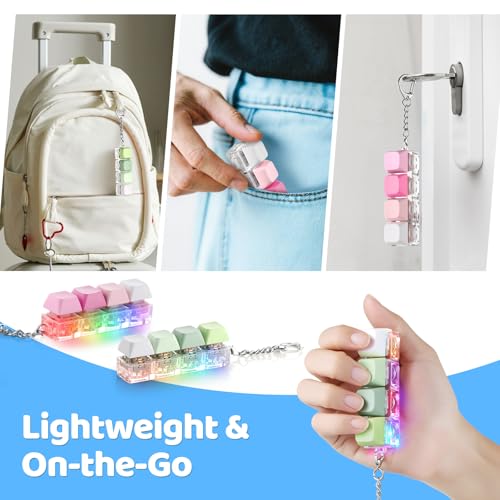 OUTXE 2 Pack Keyboard Fidget Toy – Light Up Clicky & Silent Keychain for Stress Relief and Focus