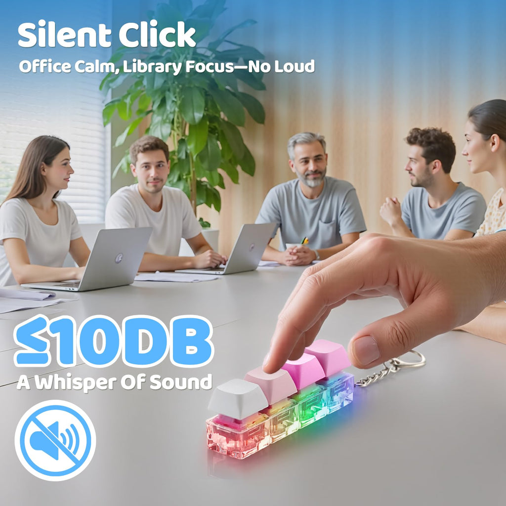 OUTXE 2 Pack Keyboard Fidget Toy – Light Up Clicky & Silent Keychain for Stress Relief and Focus