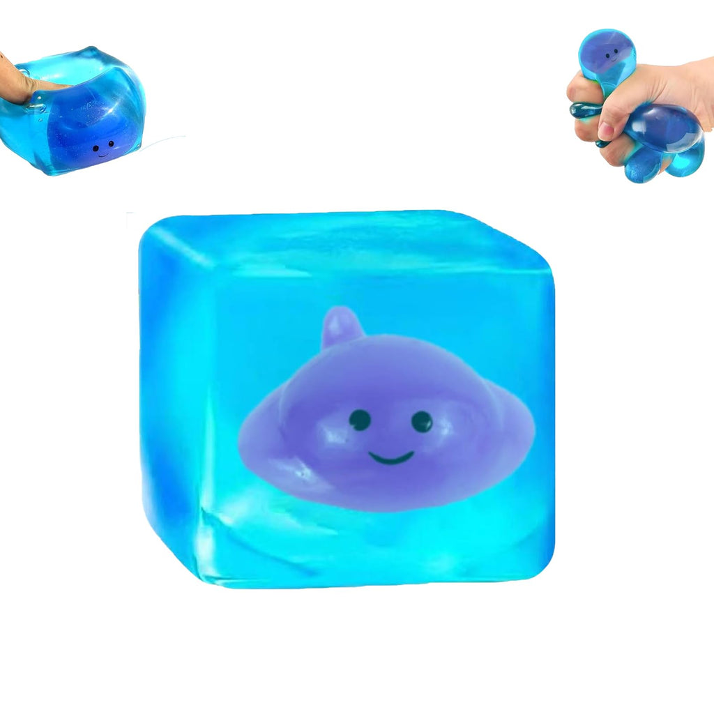 Ovemru Devil Fish Blue Slow-Rising Squishy Stress Cube with Glow-in-Dark Manta Ray - 5.5cm Maltose Filled Fidget Toy