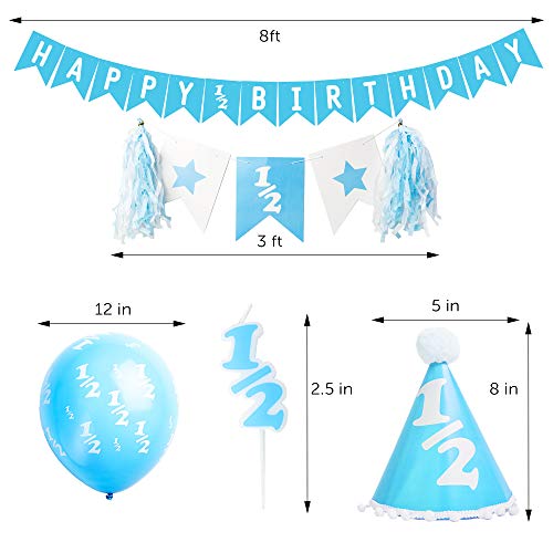 Over The Line Half Birthday Party Pack – Blue Theme with Candle, Balloons, Hat & Banners