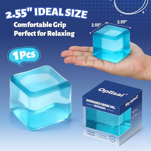 Oversized Stress Cube 2.55 Inches - Firm Dense Gel Fidget Toy with Slow Rise - Leak-Proof Design for Adults & Teens