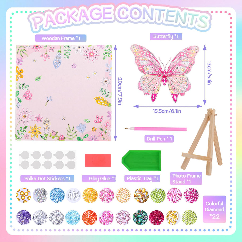 Ovveroche Butterfly Diamond Art Kit for Kids Ages 8-12 – 3D DIY Gem Painting with Stand, Pink