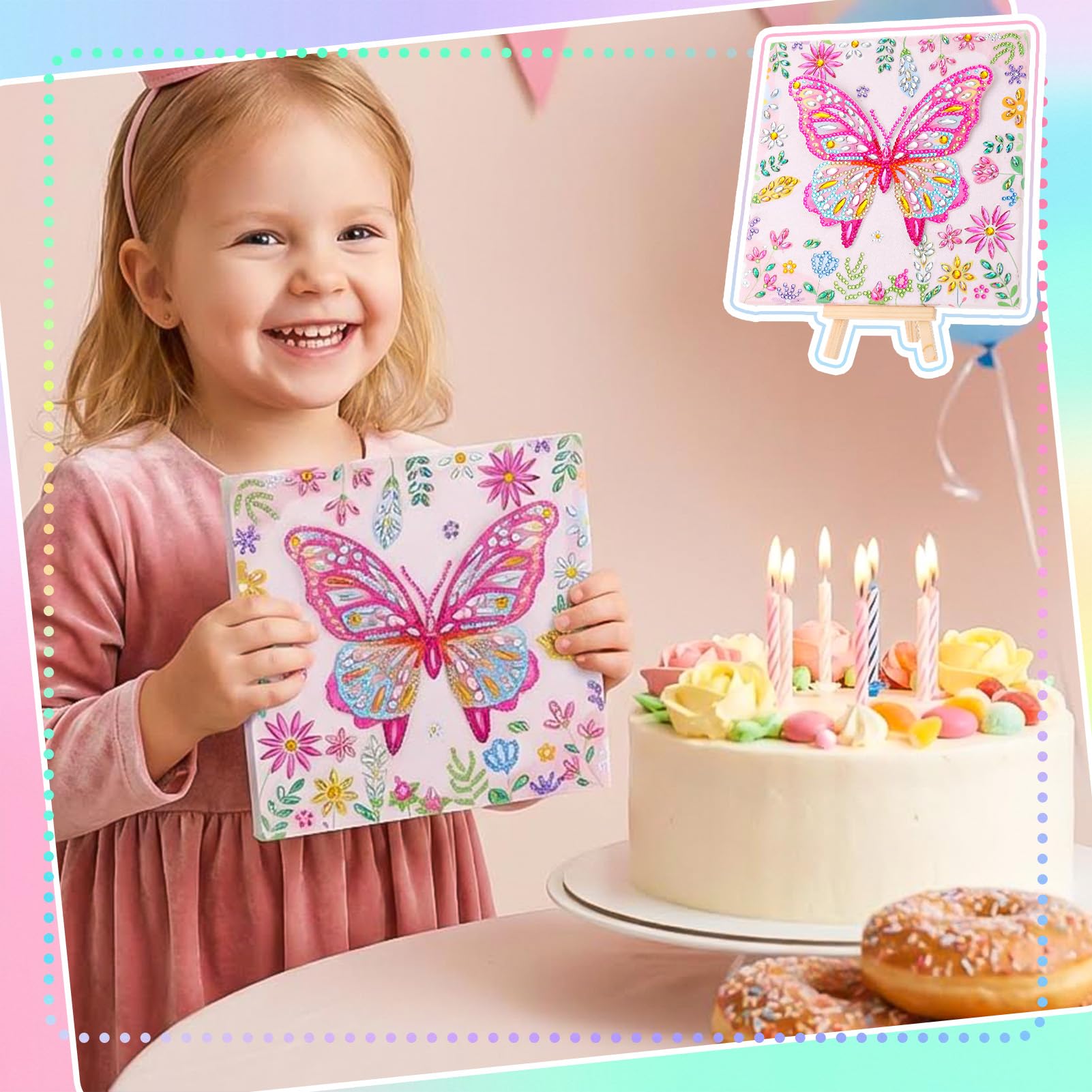 Ovveroche Butterfly Diamond Art Kit for Kids Ages 8-12 – 3D DIY Gem Painting with Stand, Pink