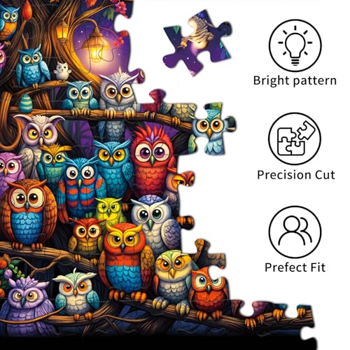 Owl Family 1000-Piece Jigsaw Puzzle with Letters on Back – Challenging Adult Puzzle by TangComplete (70 x 50 cm)