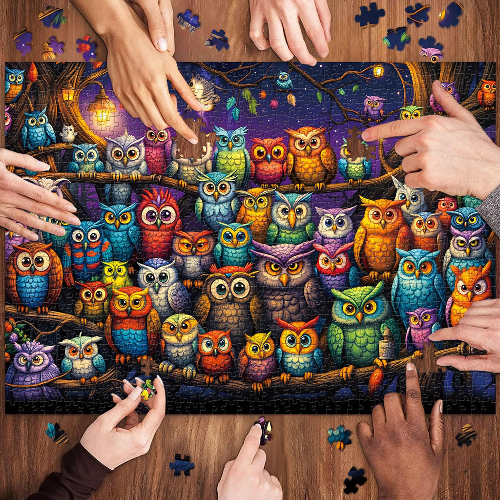 Owl Family 1000-Piece Jigsaw Puzzle with Letters on Back – Challenging Adult Puzzle by TangComplete (70 x 50 cm)