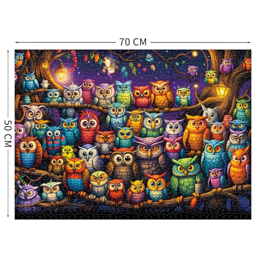Owl Family 1000-Piece Jigsaw Puzzle with Letters on Back – Challenging Adult Puzzle by TangComplete (70 x 50 cm)