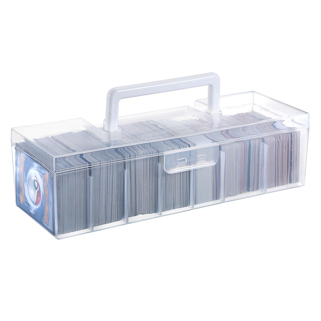 OwnMy Clear Plastic Trading Card Storage Box with Dividers - 11x4x3 Inch Portable Card Case for Sports, MTG, TCG Cards