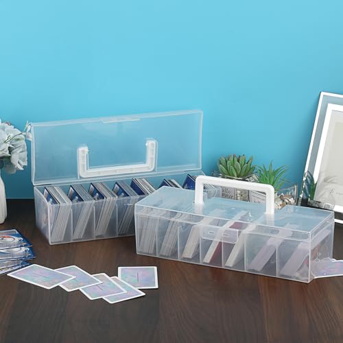 OwnMy Clear Plastic Trading Card Storage Box with Dividers - 11x4x3 Inch Portable Card Case for Sports, MTG, TCG Cards