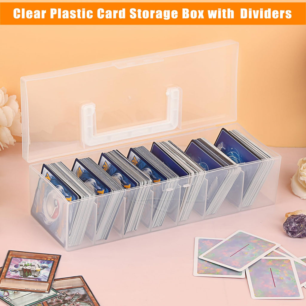 OwnMy Clear Plastic Trading Card Storage Box with Dividers - 11x4x3 Inch Portable Card Case for Sports, MTG, TCG Cards