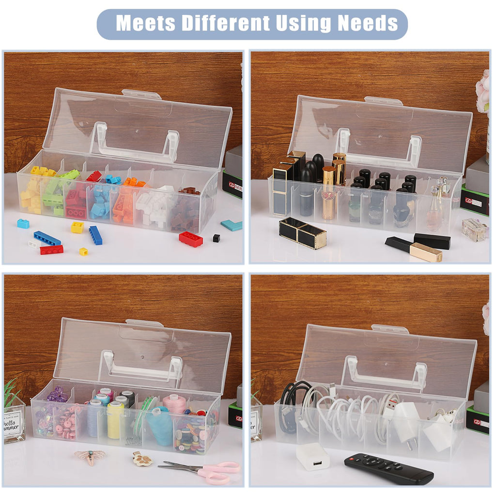 OwnMy Clear Plastic Trading Card Storage Box with Dividers - 11x4x3 Inch Portable Card Case for Sports, MTG, TCG Cards