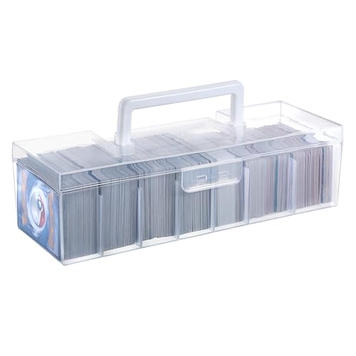 OwnMy Clear Plastic Trading Card Storage Box with Dividers - 11x4x3 Inch Portable Card Case for Sports, MTG, TCG Cards