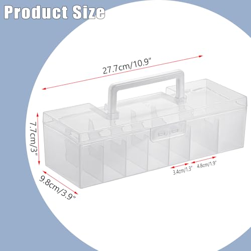 OwnMy Clear Plastic Trading Card Storage Box with Dividers - 11x4x3 Inch Portable Card Case for Sports, MTG, TCG Cards