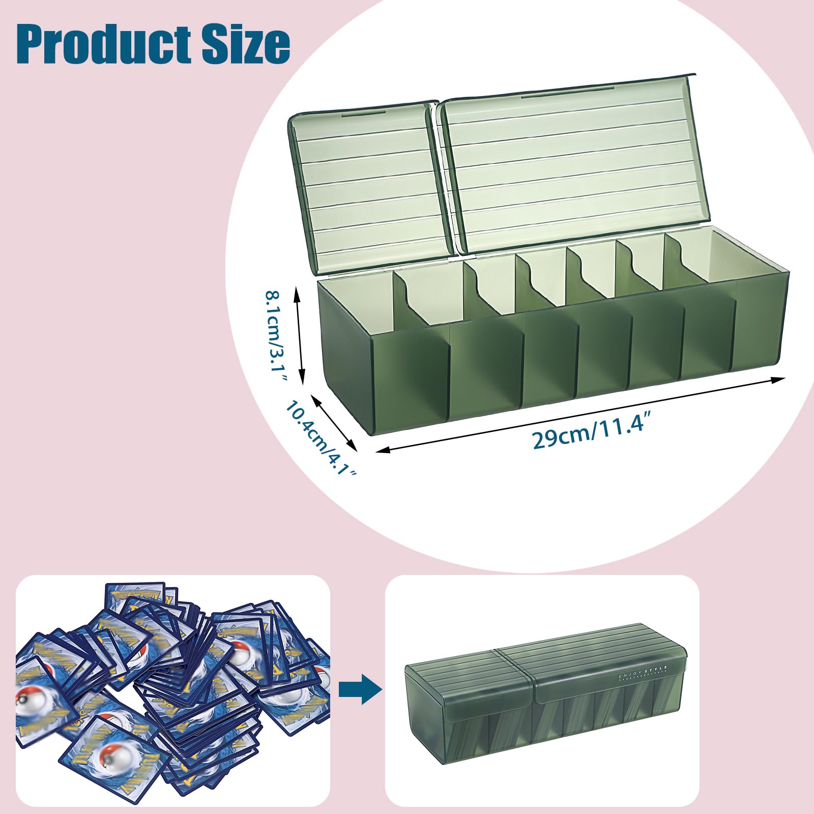 OwnMy Plastic Card Storage Box - Green, Holds 300+ Cards with Dividers