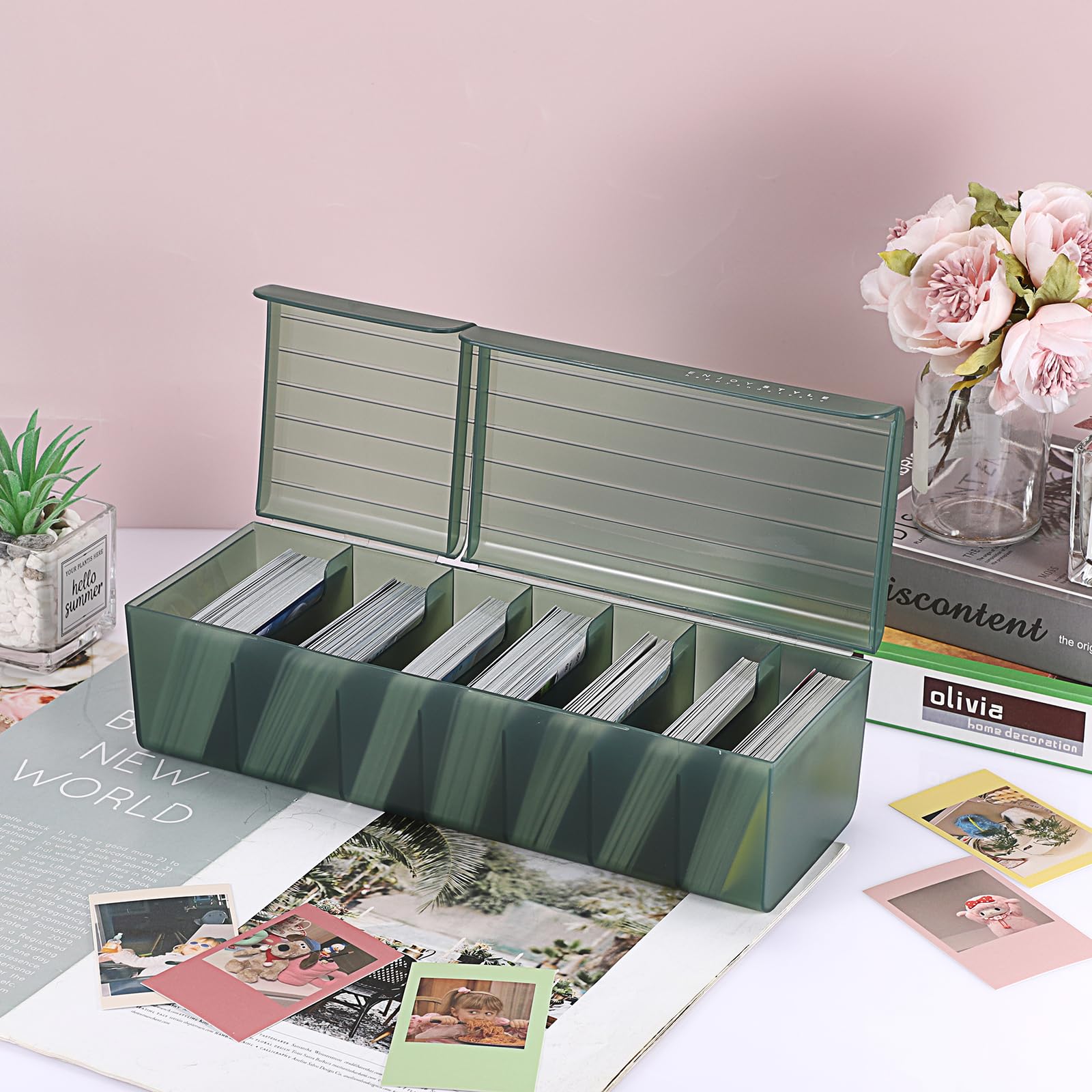 OwnMy Plastic Card Storage Box - Green, Holds 300+ Cards with Dividers