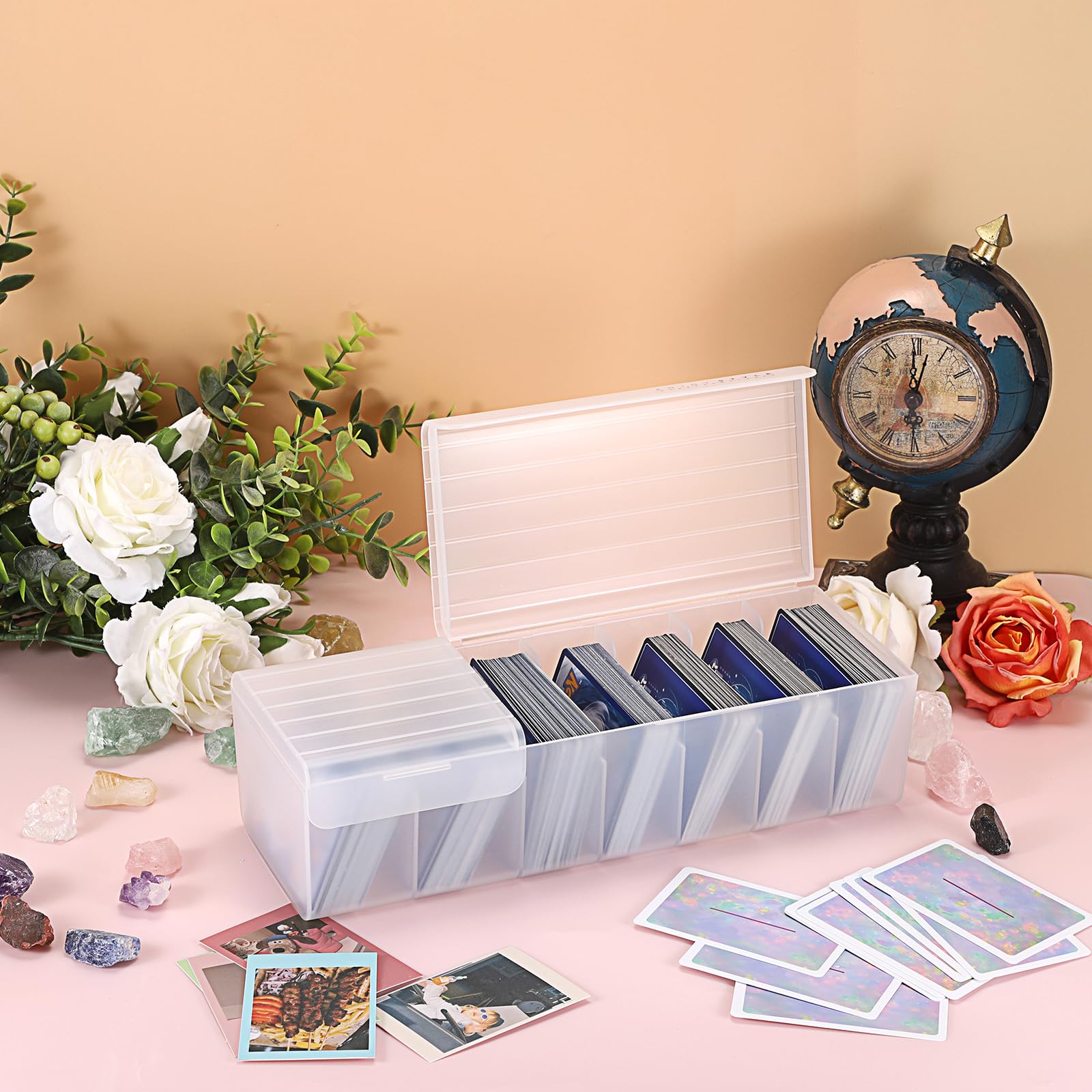 OwnMy White Plastic Trading Card Storage Box with Fixed Dividers, Holds 300+ Cards