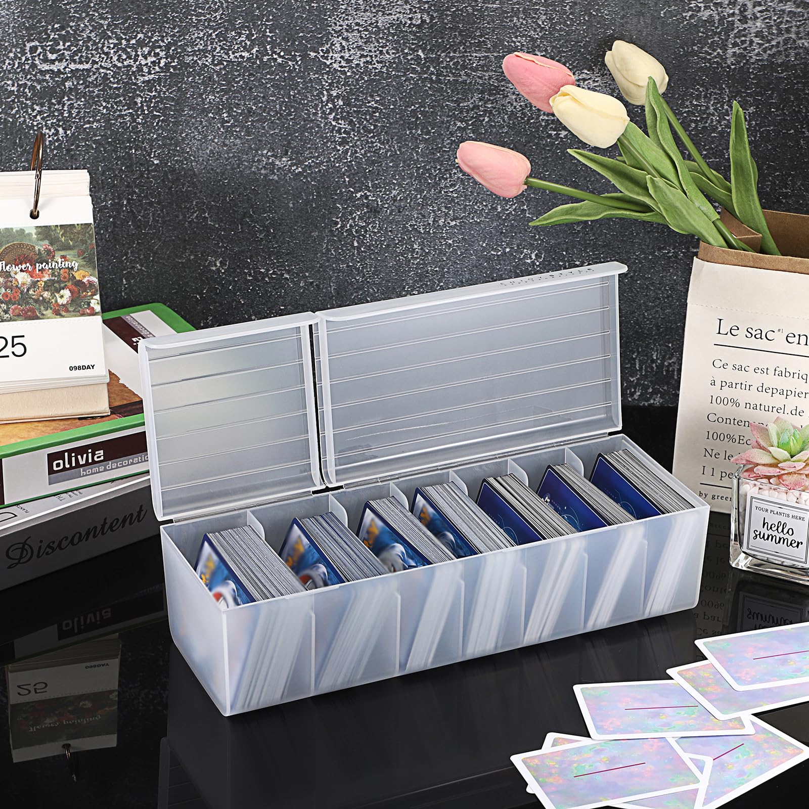 OwnMy White Plastic Trading Card Storage Box with Fixed Dividers, Holds 300+ Cards