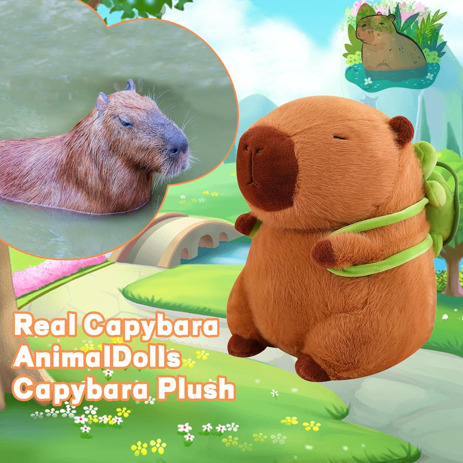 OZIF 10-Inch Capybara Plush with Turtle Backpack - Soft Stuffed Animal Toy for Kids