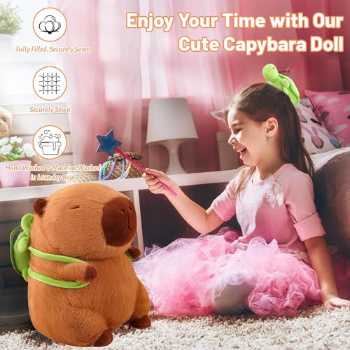 OZIF 10-Inch Capybara Plush with Turtle Backpack - Soft Stuffed Animal Toy for Kids
