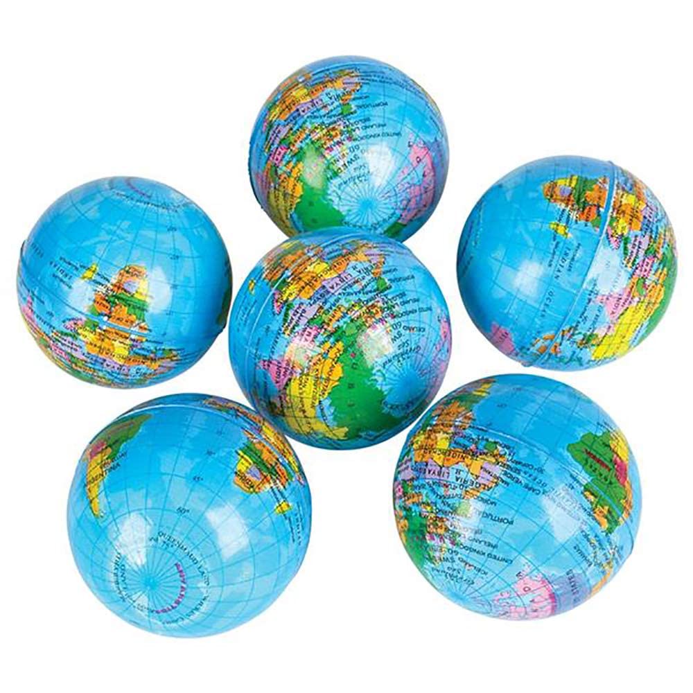Pack of 6 Globe Stress Balls – 3 Inch Planet Earth Squeeze Toys for Stress Relief and Geography Learning