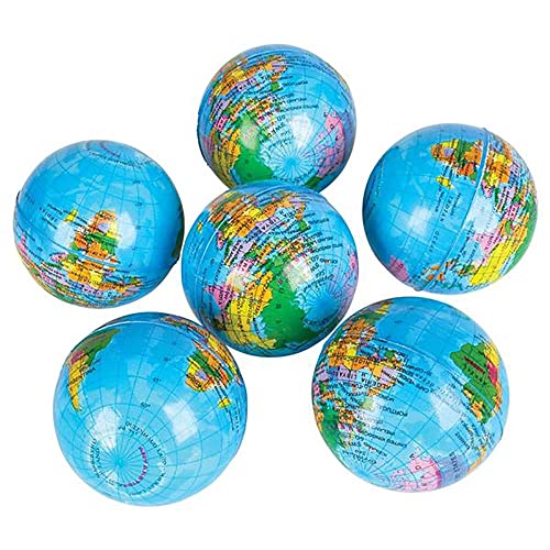 Pack of 6 Globe Stress Balls – 3 Inch Planet Earth Squeeze Toys for Stress Relief and Geography Learning
