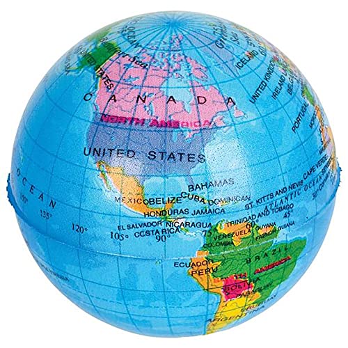 Pack of 6 Globe Stress Balls – 3 Inch Planet Earth Squeeze Toys for Stress Relief and Geography Learning